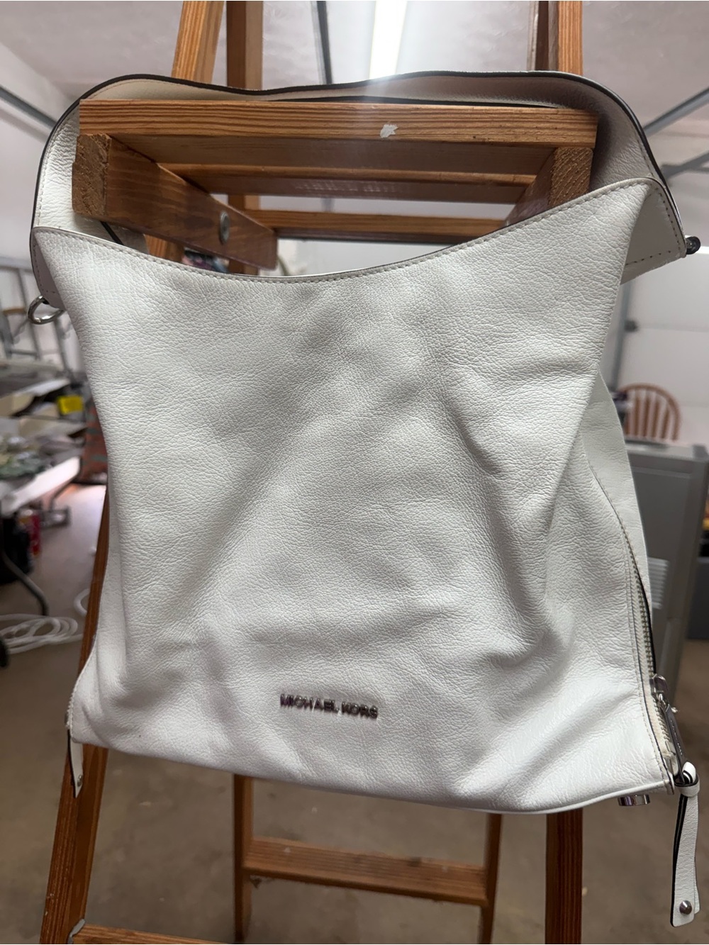 Michael Kors White Pebbled Leather Shoulder Bag